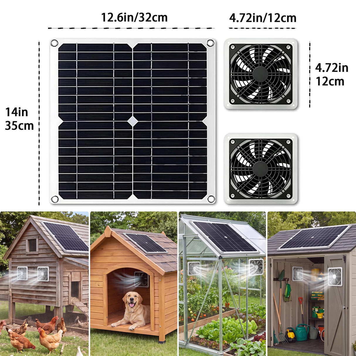 25W Solar Powered Fan for Chicken Coop, Greenhouse, Shed, Upgraded 16.4ft Long Cable Dual Exhaust Fan Kit, IP67 Waterproof Outdoor Solar Fan for Dog House RV Attic Ventilation