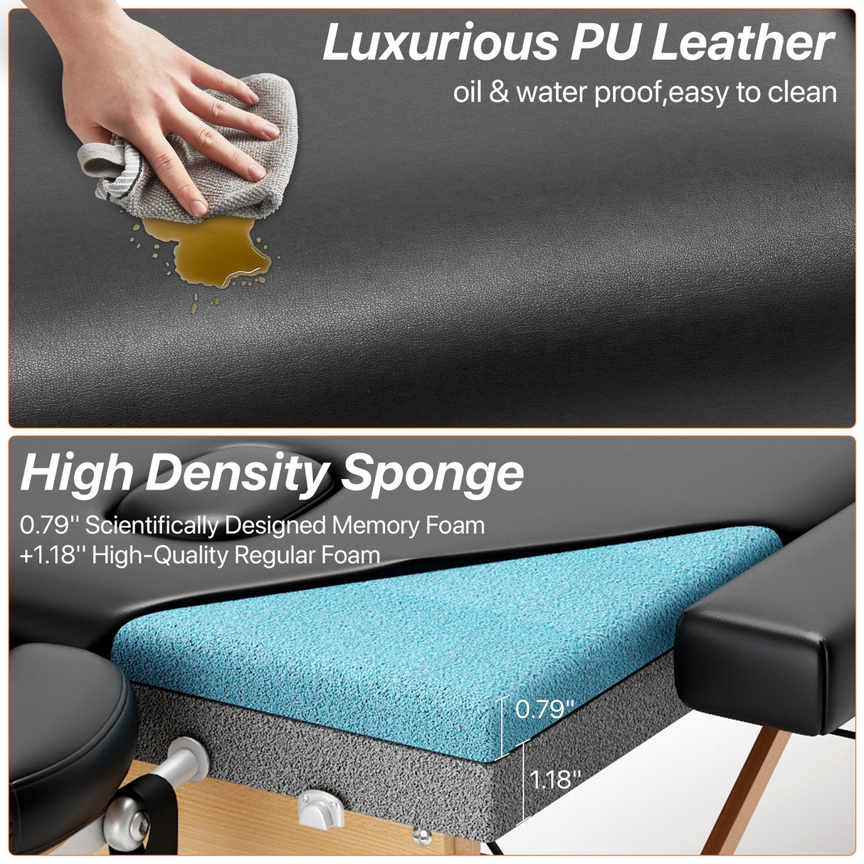 KCC Memory Foam Massage Table Premium Portable Foldable Massage Bed Height Adjustable, 84 Inches Long 28 Inchs Wide Home Salon Spa Bed Tattoo Table with Accessories &Carrying Case, Easy Set Up