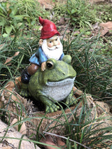FICITI Garden Gnome Riding on Frog, Outdoor Garden Gnomes, Lawn Gnome Statue Sculpture
