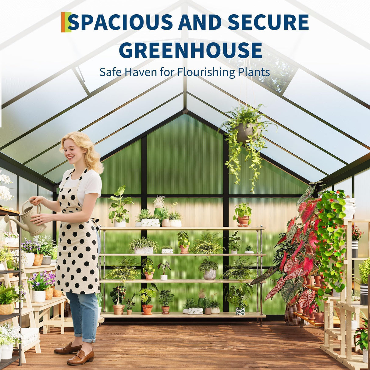 6x10 FT Greenhouse, Easy Assembly Aluminum Polycarbonate Greenhouses for Outdoors with Roof Vent, Large Aluminum Walk-in Greenhouse for Sunroom Patio, Backyard, Garden, Sliding Lockable Door, Black