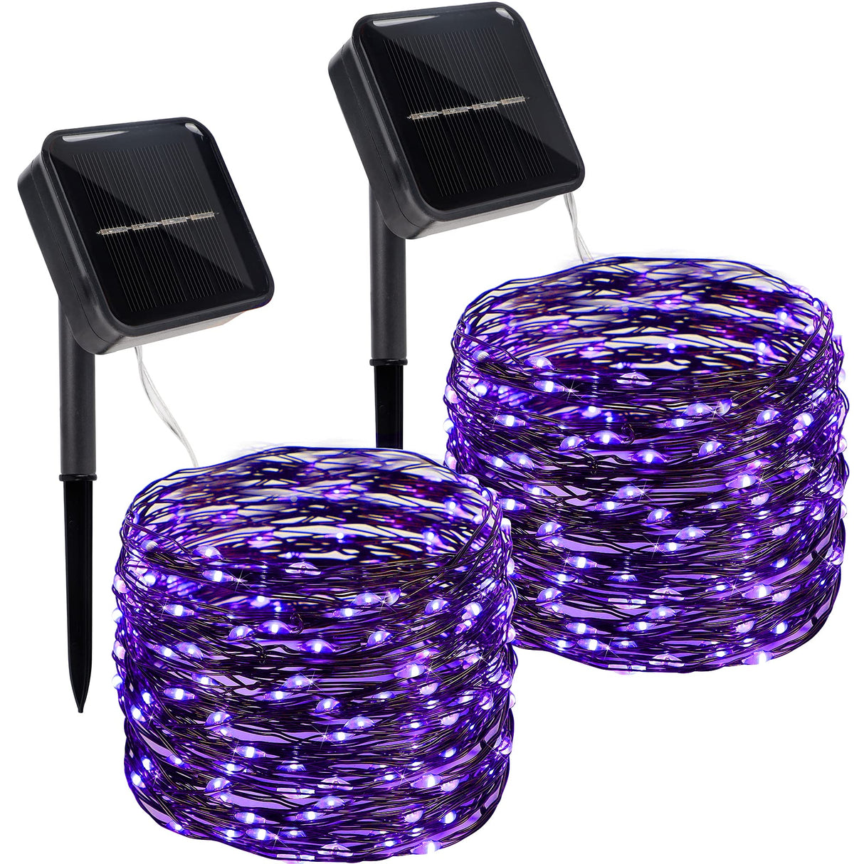 Twinkle Star 2 Pack Outdoor Solar String Lights, 39.4 FT 120 LED Solar Powered Halloween Decorative Fairy Lights with 8 Modes, Waterproof Black Wire for Christmas Patio Yard Wedding Party, Purple