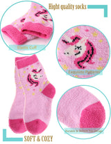 EBMORE Girls Kids Toddler Fluffy Socks Grips Non Slip Slipper Socks Warm Winter Cosy Hospital Gifts Socks Stocking Fillers 6 Pairs(Unicorn,4-7 Y)