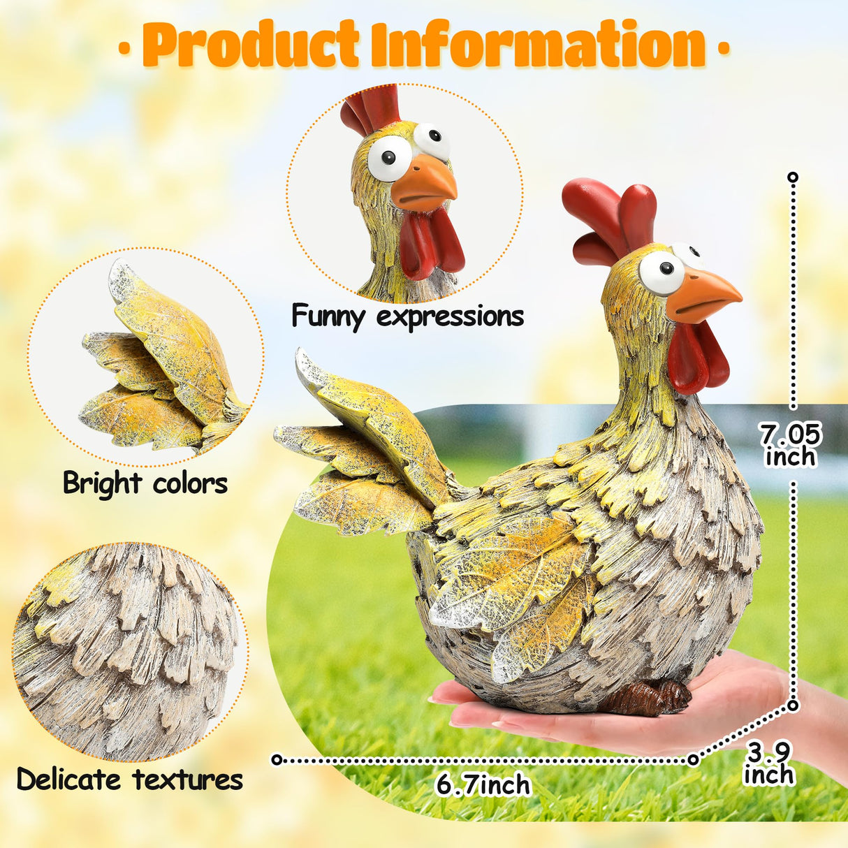 Wiresusan Outdoor Farmhouse Funny Chicken Statues Garden Cute Chicken Decorations Resin Animal Figurines Hen Yard Art Sculpture for Farm, Garden, Patio, Lawn, Outside Home Hen Decor