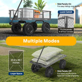 VIVOHOME Heavy Duty 880 Lbs Capacity Mesh Steel Garden Cart Folding Utility Wagon with Removable Sides and 4.10/3.50-4" Wheels 10 inch Tire (Grey)