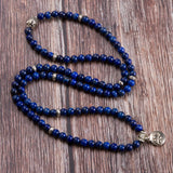 Bivei 108 Mala Beads Necklace Beaded Wrap Bracelets Genuine Gemstone Mala Prayer Beads Lotus Charm Yoga Meditation Necklace - Lapis Lazuli