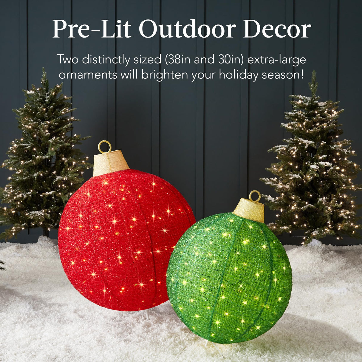 Best Choice Products 2pc Lighted Pop-Up Outdoor Christmas Ornament Set, Holiday Ball Decoration w/ 180 LED Lights, 8 Light Functions - Red/Green