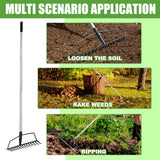 YEELOR Garden Rake, Heavy Duty 16-Tine Bow Rake with Adjustable Stainless Steel Handle, Metal Rake for Yard Work, Loosening Soil, Leveling Mulch, Gathering Leaves