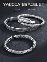 YADOCA 3Pcs Stainless Steel Bracelets for Men Roman Numeral Bangle Bracelet Adjustable Cuff Bracelet Twisted Cable Bracelet Mens Luxury Bracelets Jewelry Gifts Gold/Silver/Black