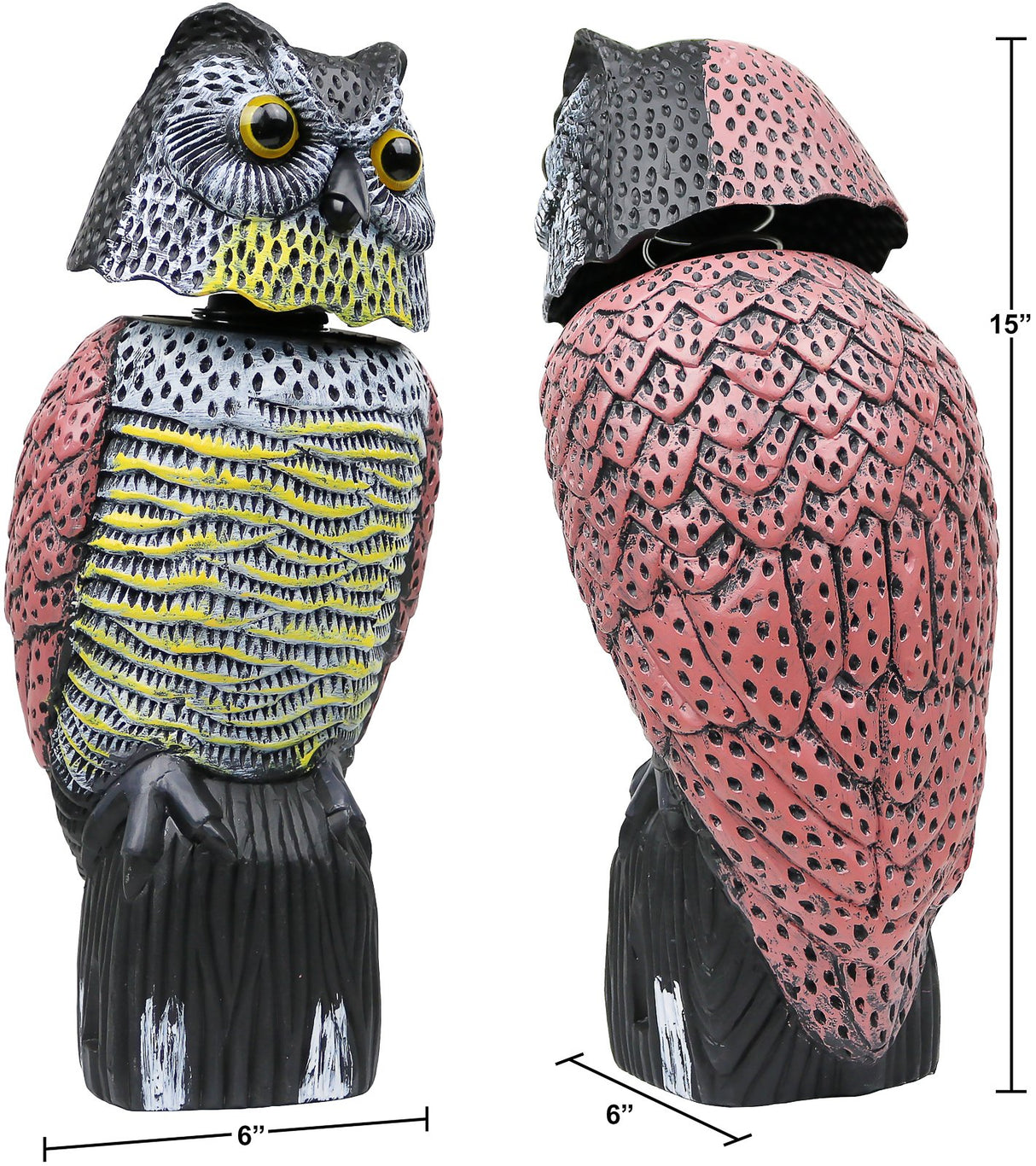 Owl Decoys To Scare Birds Away Scarecrow Fake Owl Rotating Head 16", 2Pk