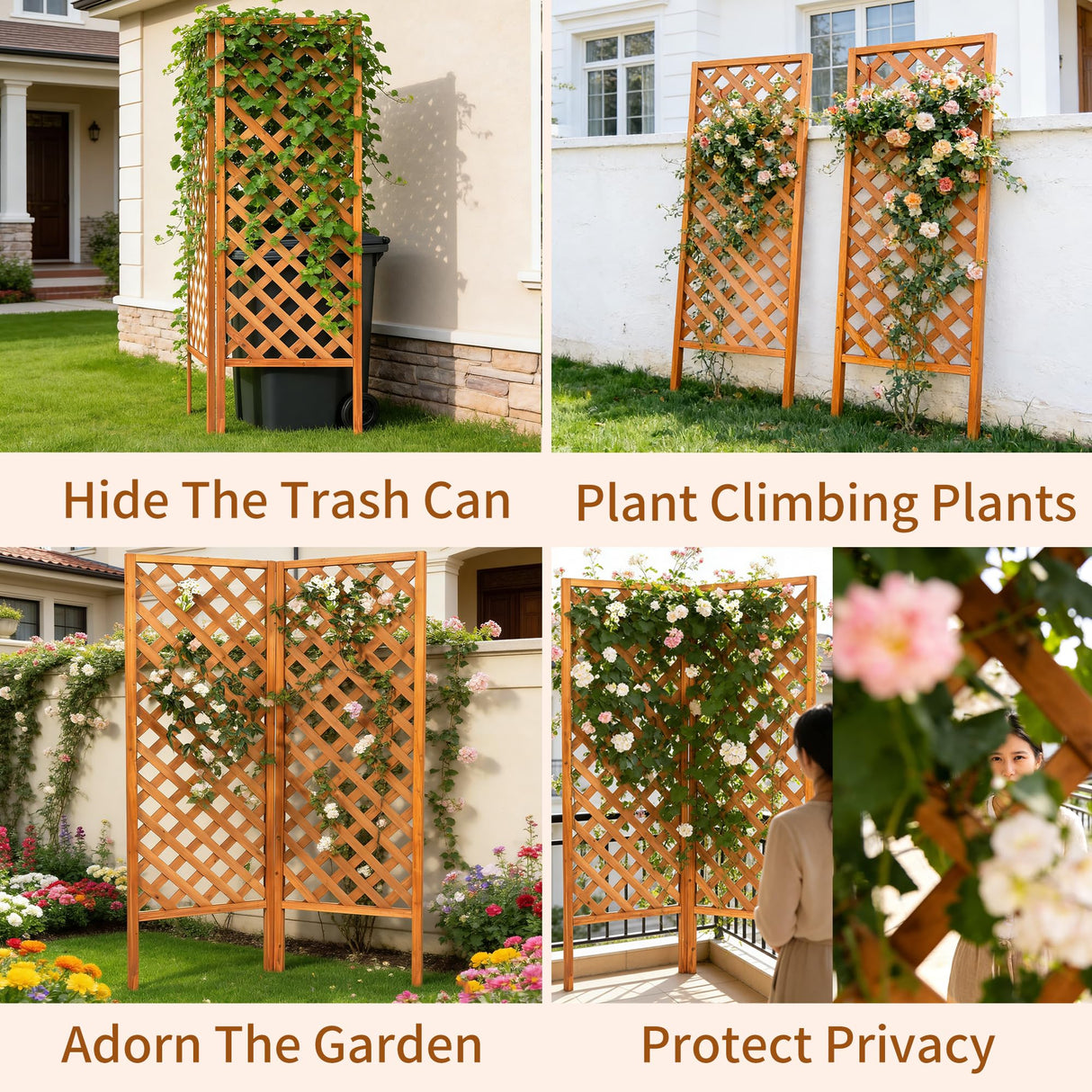 Sciengarden 2 Pack Wood Garden Decor Trellis for Climbing Plants Outdoor