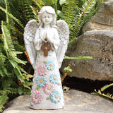 Voveexy Angel Garden Statue Outdoor Figurine, Solar Powered Garden Sculpture with 6 LEDs Resin Praying Angel Decor for Patio Lawn Yard Porch Decoration Christmas Birthday Housewarming Present 13.2” H