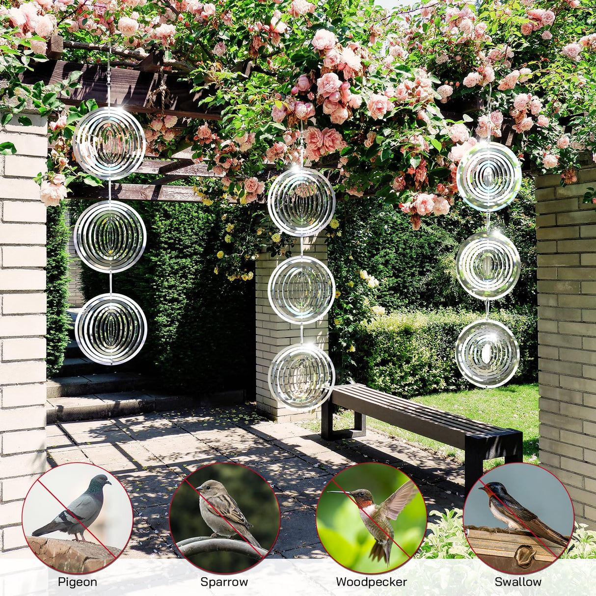 Bird Deterrents for Outside, Reflective 3D Stainless Steel Wind Spinners, Garden Decor, Bird Scare Devices to Keep Woodpeckers, Pigeons Away from Your House, Patio, Orchards
