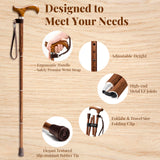 Merry Sticks Lightweight Foldable Walking Canes for Women and Men, Adjustable & Collapsible Walking Stick for Seniors, Balancing Mobility Aids, Ergonomic Handle & Wrist Strap - Sen Wood