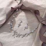Clear Cubic Zirconia Leaf Vine Wedding Prom Jewelry Set for Bride Women