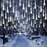 Solar Meteor Shower Lights,Solar Christmas Lights Outdoor Waterproof,16 Tubes 384 LEDs (Equivalent to 2 Sets of 8-Tube) Icicle String Light,LED Rain Drop Light for Tree Garden Decoration (Cool White)