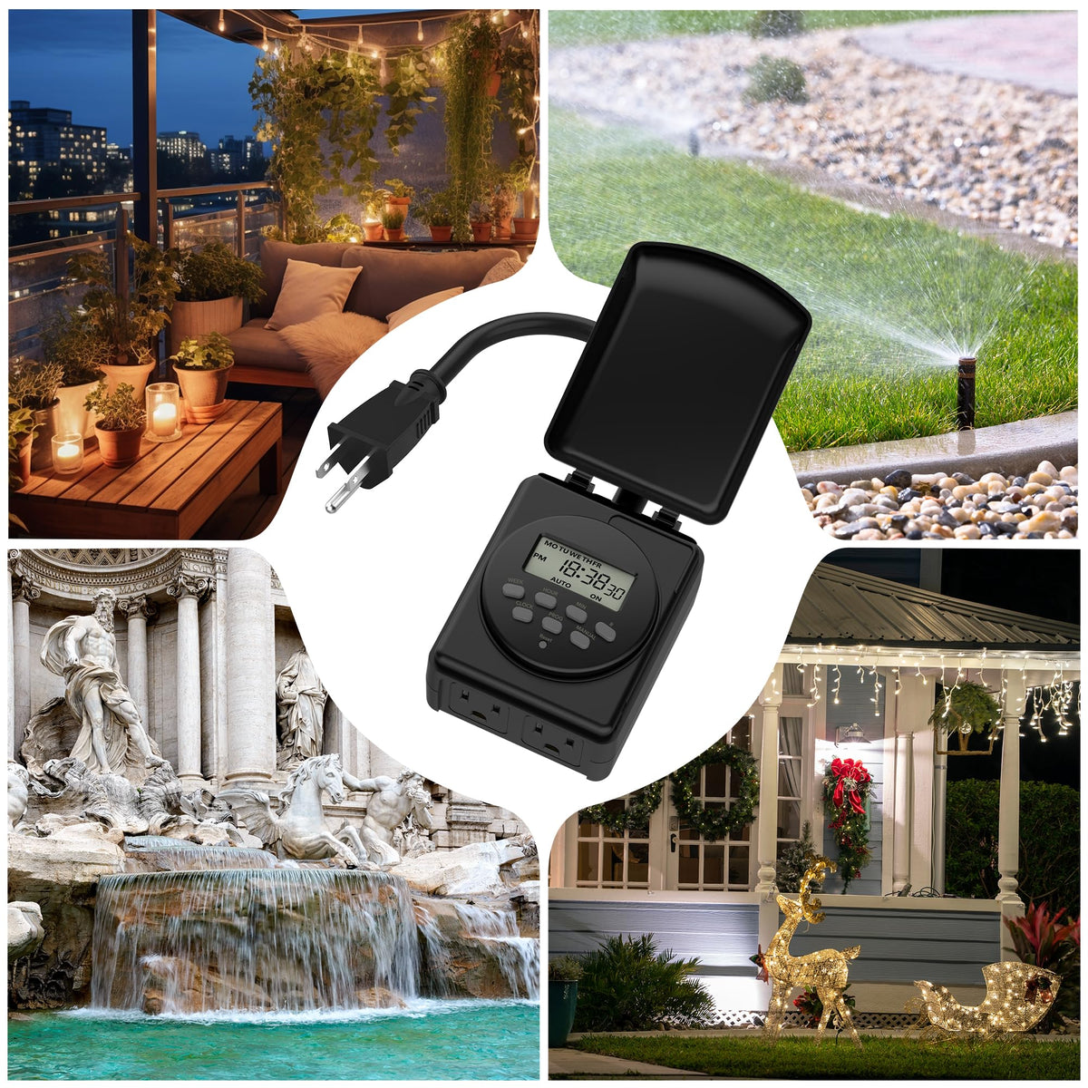 BN-LINK 7 Day Outdoor Heavy Duty Digital Programmable Timer, Outdoor T ...