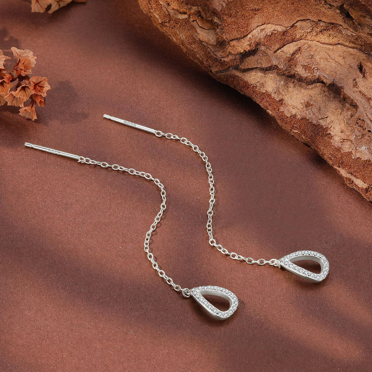FUNYCHEN S925 Sterling Silver Threader Earrings for Women Mother (Silver)