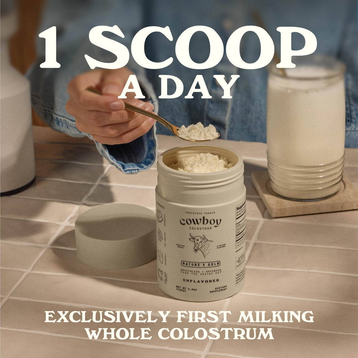 COWBOY COLOSTRUM Powder - Bovine Colostrum Powder for Women & Men - First Day Milking Whole Colostrum - Grass Fed Colostrum Supplement for Gut Health, Immunity, Skin & Hair (Unflavored, 40 Servings)