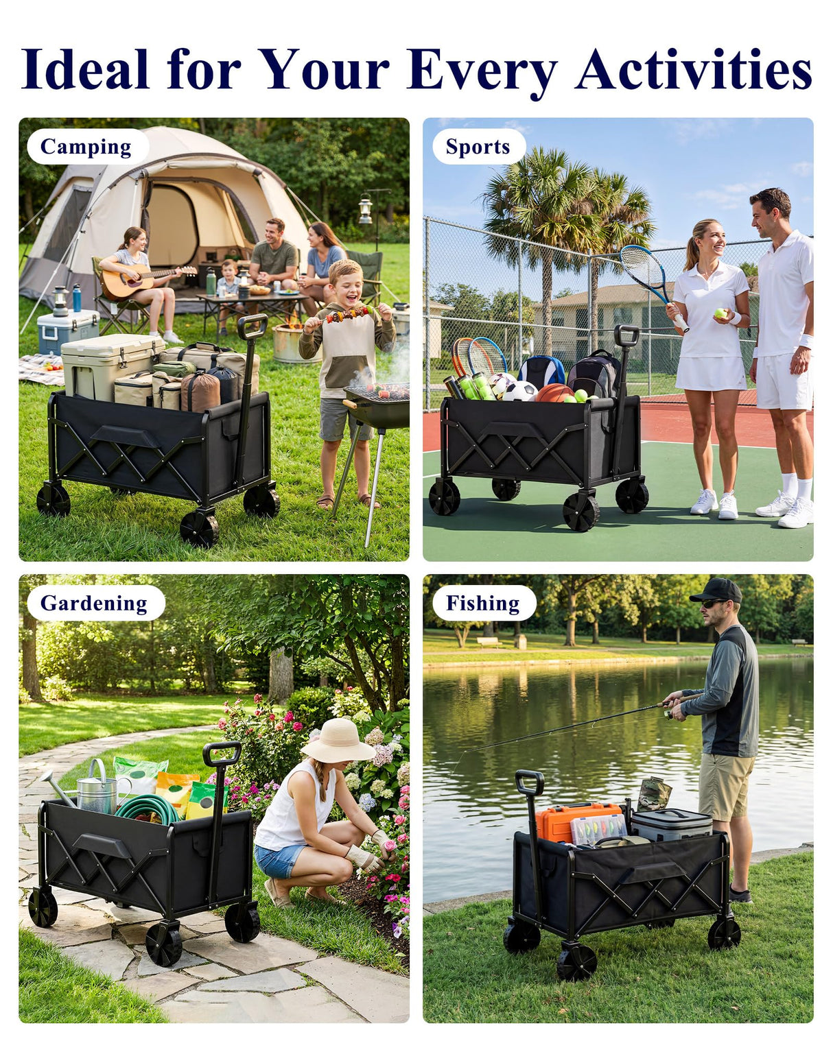 Kitsure Collapsible Wagon with Wheels, 200 lb, 28 x 17 x 36 in