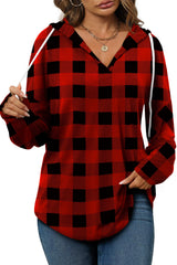 Bofell Tunic Sweatshirt for Women Swing Dressy Tops for Leggings Hoodie Christmas Sweater Pullover Comfy Shirts Red Plaid XL