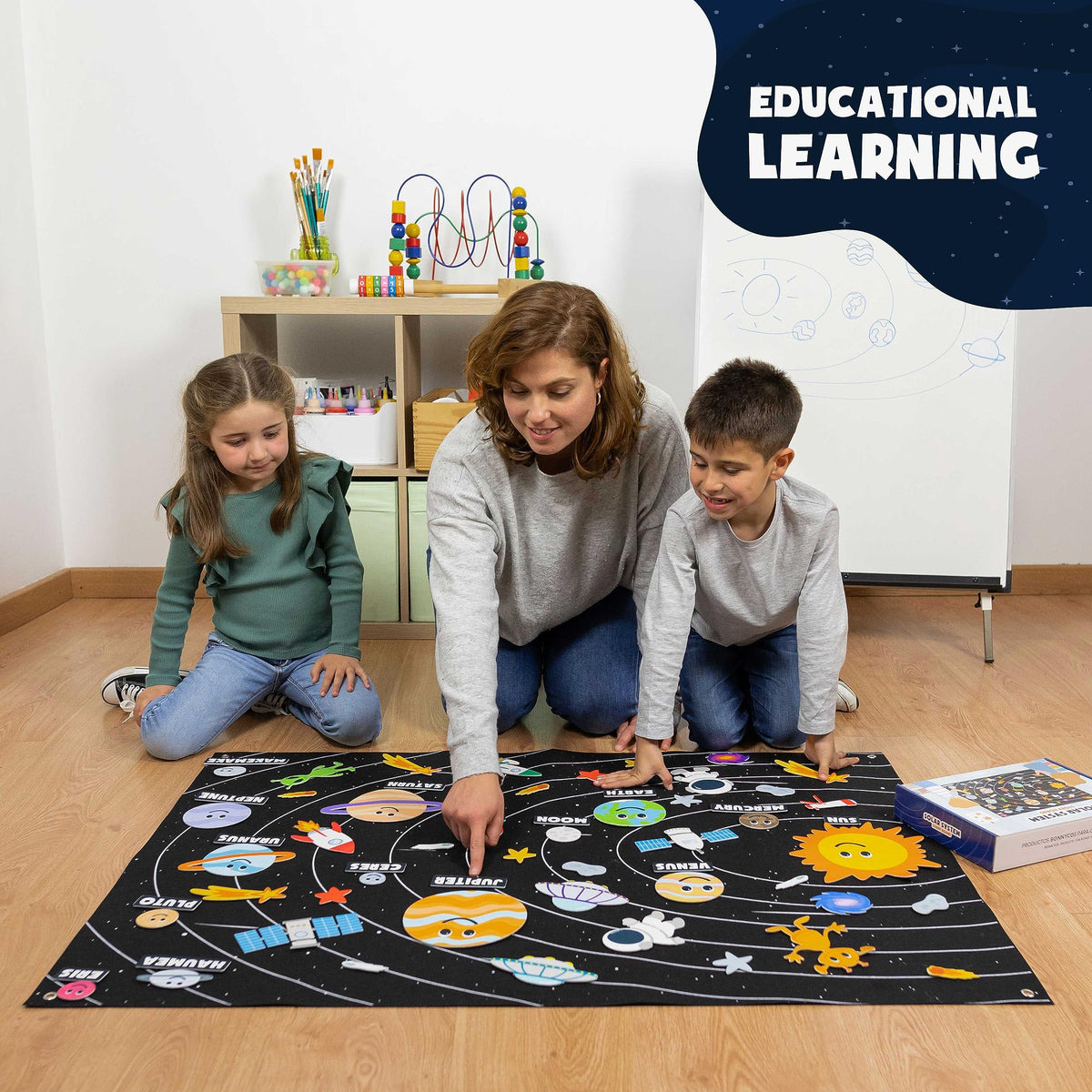 BONNYCO Solar System for Kids with 61 Felt Planet Figures, Montessori Toys