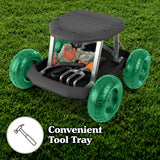 Pure Garden Rolling Garden Seat with Wheels and Tool Tray, Black/Green