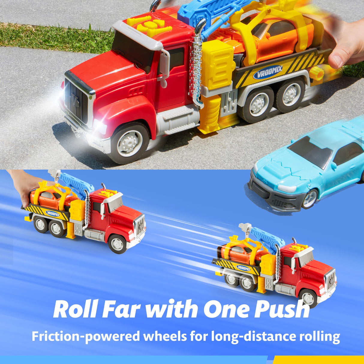 Kids Tow Truck Toys for 3 4 5 6 7 Years Old Boys, Toddler Car Toys, Large Truck with 2 Transformation Cars and Multi-Functional Trailer, Crane with Lights and Sounds, Christmas Birthday Gifts