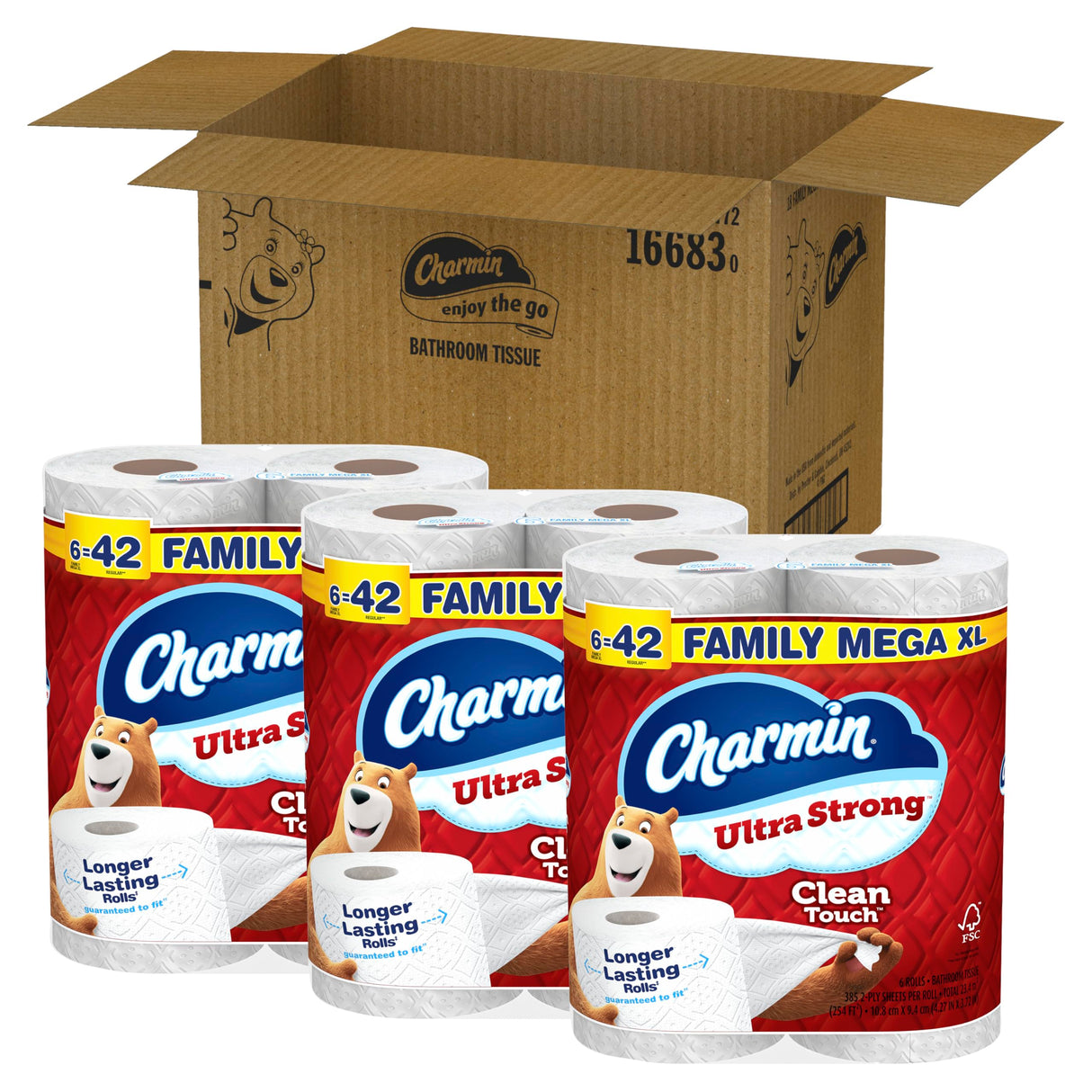 Charmin Toilet Paper Ultra Strong Clean Touch, 18 Family Mega XL Rolls = 126 Regular Rolls