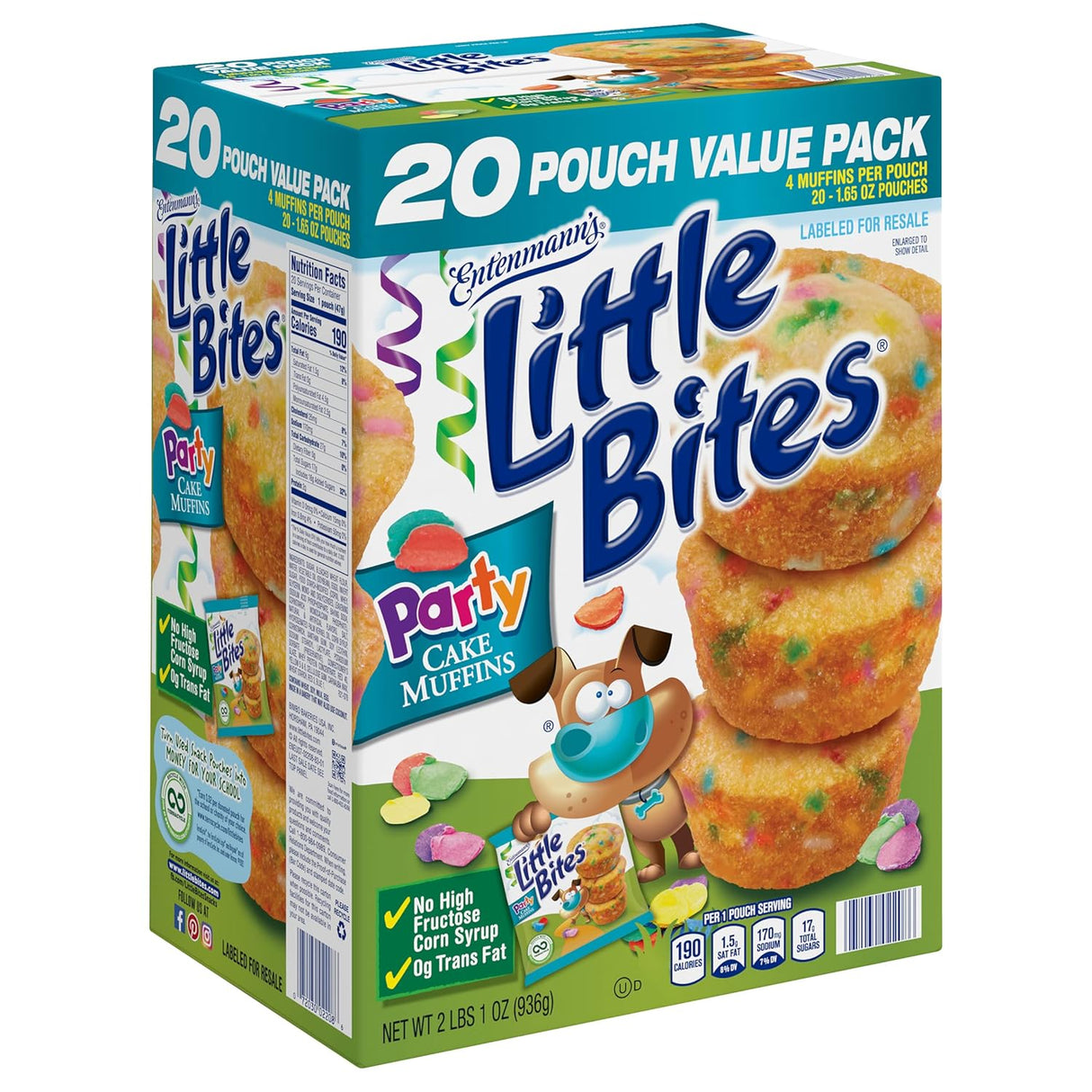 Entenmann's - (4 pack) Little Bites Assorted Muffins, 80 individual packs, (20 ct each), Mini Muffins, 138 oz Variety Pack – (20) Chocolate Chip, (20) Fudge, (20) Blueberry, (20) Party Cake