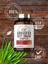 Carlyle Grass Fed Beef Organ Complex | 200 Capsules | Pasture Raised, Grain Free Supplement | with Desiccated Liver, Kidney, Pancreas, Heart, Spleen | Non-GMO, Gluten Free | by Herbage Farmstead