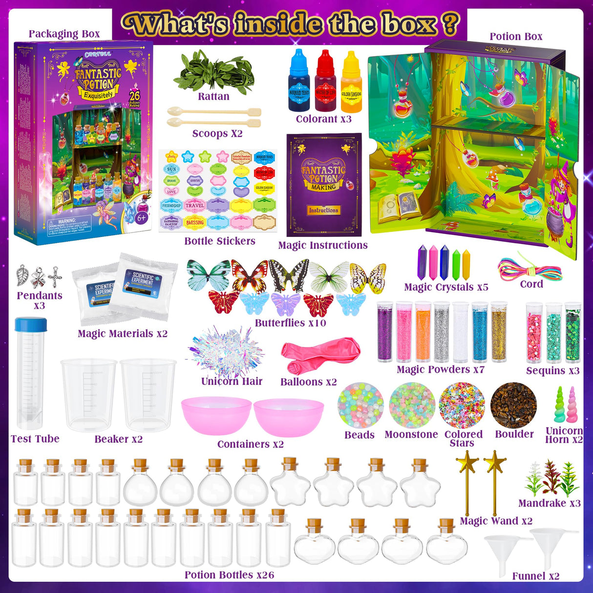 Fairy Magic Potions Kit for Kids, Upgraded 26 DIY Mixed Magic Wizard Potion Bottles, Mystery Potions Craft Kit, Christmas Decorations Birthday Gifts for Age 6 7 8 9 10+ Year Old Girls Boys