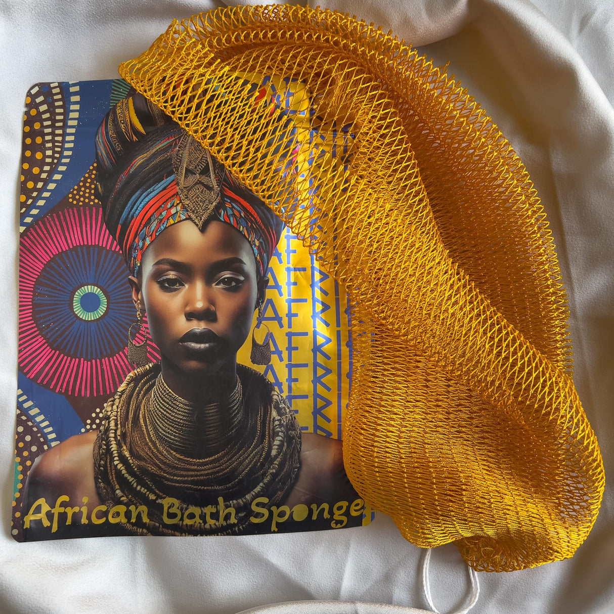 AFRIKI African Net Sponge, Authentic African Exfoliating Sponge, Black Owned, Back Scrubber, 45 inch Long, for Normal to Sensitive Skin, for Daily use, Earth Collection