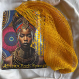 AFRIKI African Net Sponge, Authentic African Exfoliating Sponge, Black Owned, Back Scrubber, 45 inch Long, for Normal to Sensitive Skin, for Daily use, Earth Collection