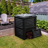 Goplus Compost Bin, 80 Gallon (300 L) Large Outdoor Composting Box w/Top Flip Latch-on Lid, Bottom Exit Door, BPA Free Material, Grass Food Trash Composter Barrel for Garden Yard (Black)