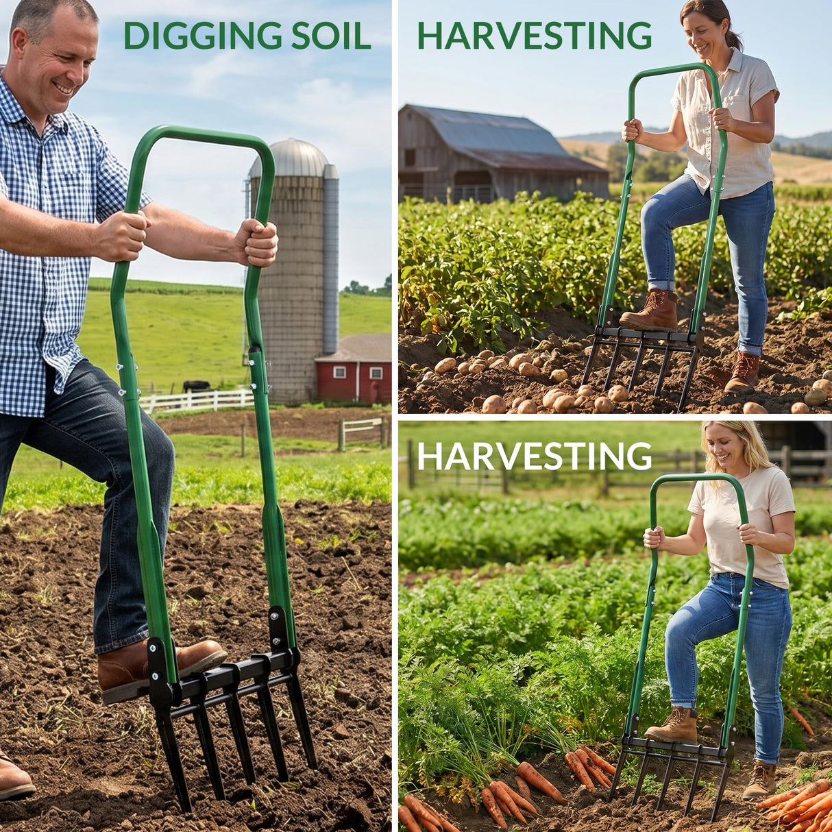 Senvert BroadFork Garden Tool, Heavy Duty 5-Tine Broad Fork Hand Tiller, Garden Pitchfork with Ergonomic U-Shaped Handle, Digging Fork for Gardening, Cultivating