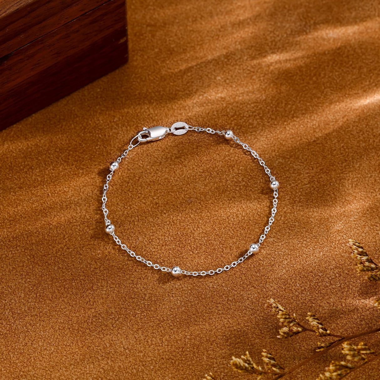 Carffordo 925 Sterling Silver Bracelets for Women, 3mm Bead Link Bracelet