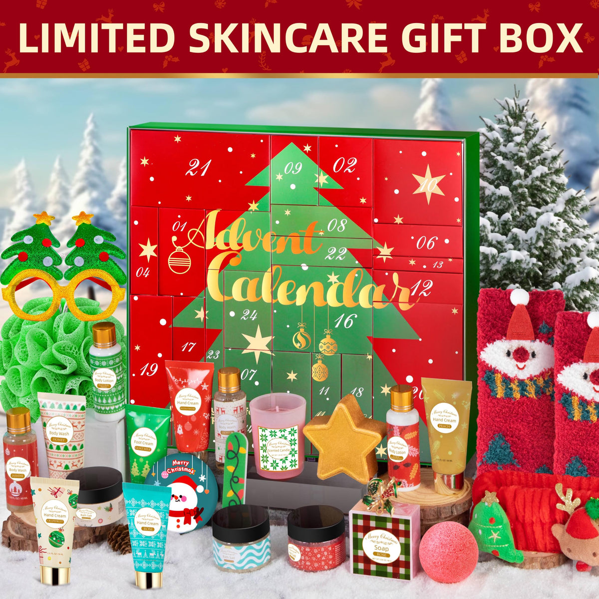Skincare Advent Calendar 2026 for Adult Women - 24 Days of Beauty, Bath and Body Gift Set with Lotions, Scrub, Bath Bombs - Christmas Gift Basket for Girlfriend, Wife, Mom, Teen Girls