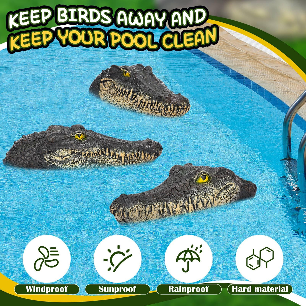 Silipull 3 Pcs Floating Alligator Head Decoy Pool Accessories 12.6 Inch Fake Alligator Pool Float Decoy for Goose, Duck Control, Garden and Patio Accessories (Classic)