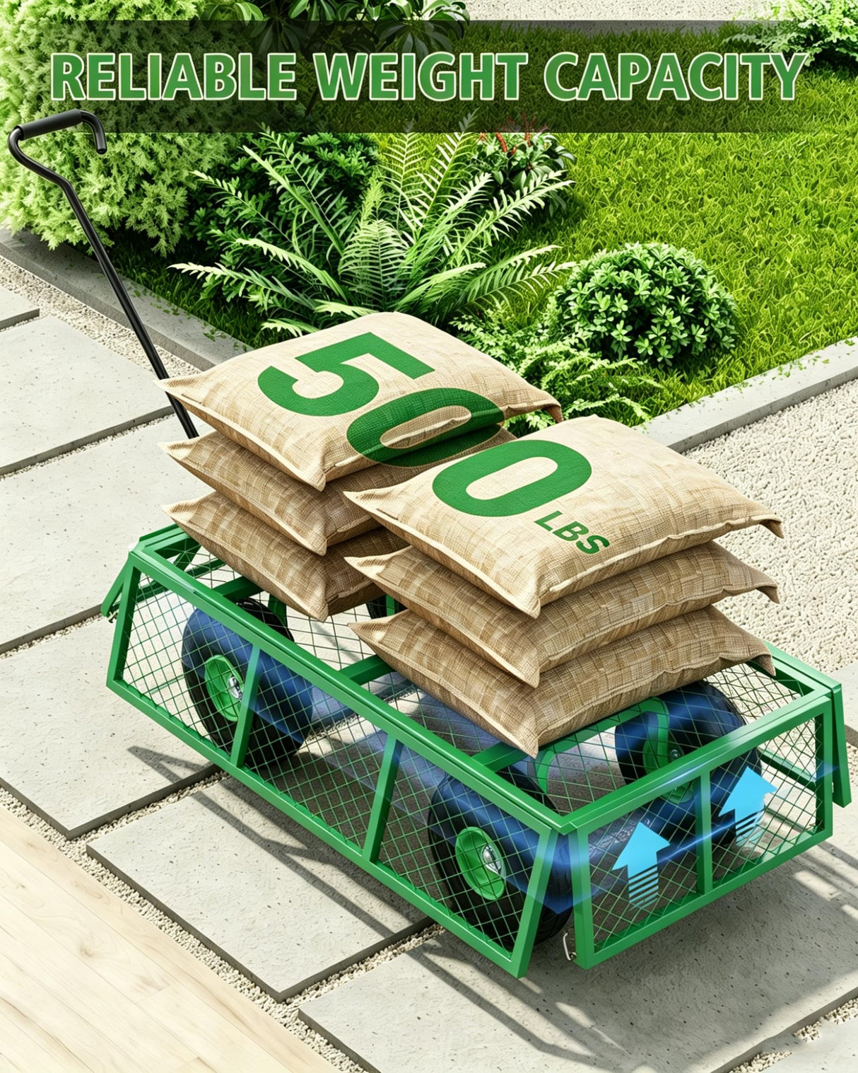 GarveeLife Heavy Duty Steel Garden Cart 500 LBS Capacity 3 in 1 Pullable Garden Wagon with 10 in Wheels for Gardening Soil, Tools, and Plant Transport
