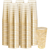I00000 16 oz Gold Plastic Cups, 100 Pack Gold Glitter Plastic Cups Tumblers Disposable Party Cups Wedding Cups, Heavy-duty Plastic Disposable Cups Ideal for Halloween,Thanksgiving & Christmas Parties