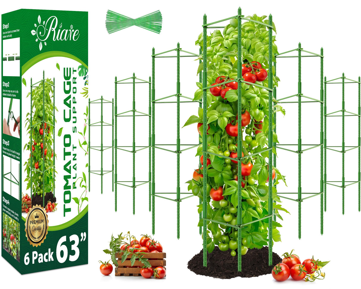 Riare 6 Pack 5.2 FT Tomato Cages for Garden, Heavy Duty Tomato Trellis