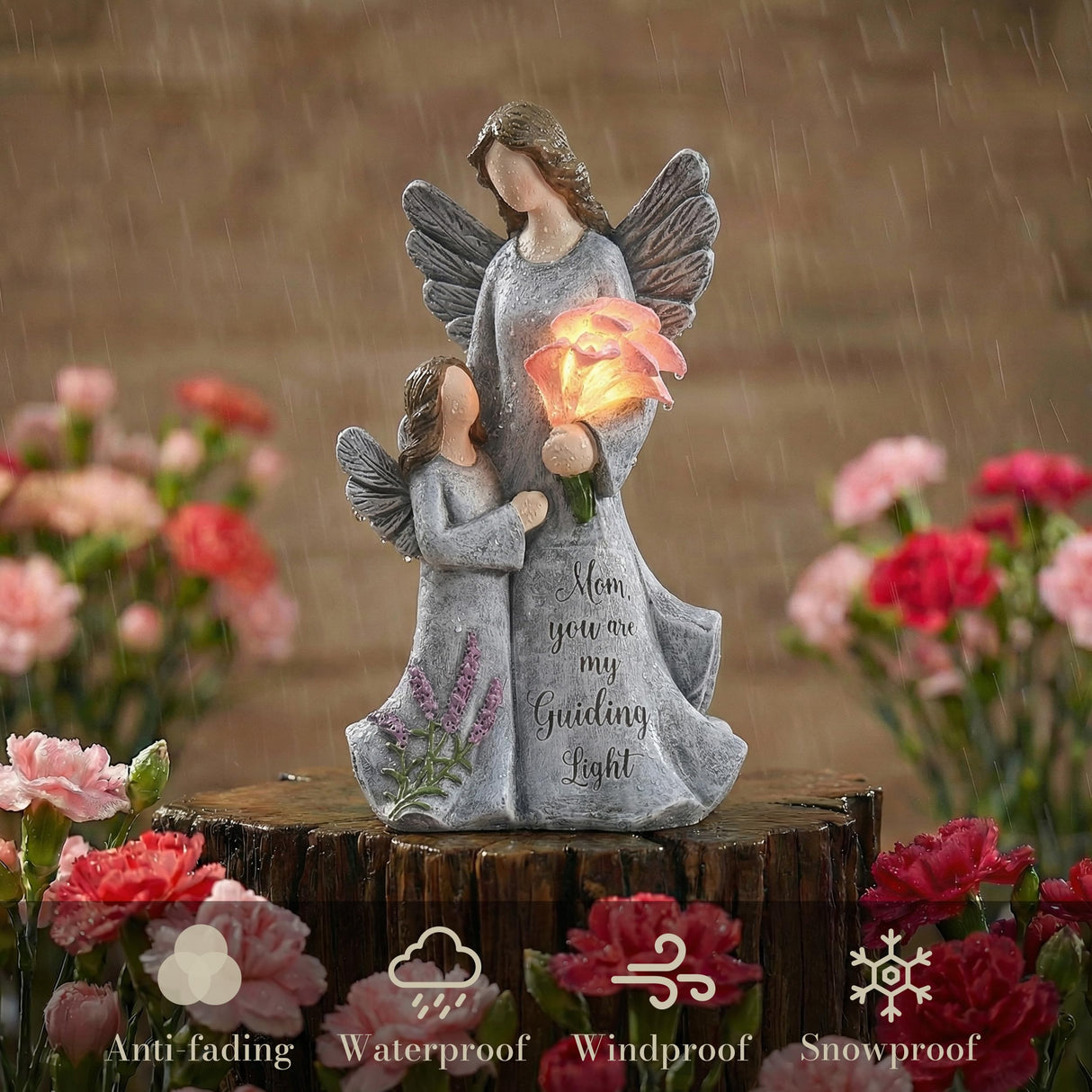 TERESA'S COLLECTIONS Mother & Daughter Solar Angel Statue, Birthday & Memorial Gifts for Mom from Daughter, Snuggle Angels Outdoor Figurines for Garden Yard, 8 Inch