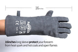 RAPICCA Fireplace Gloves Fire Heat Resistant: Grey 16IN 662℉- Fireproof Leather for Fireplace Fire pit Wood stove Campfire Furnace BBQ Grill Oven Stick Mig Welding Welder Gear - Birthday Gift for men