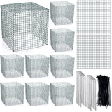 Zubebe 10 Pack Small Wire Plant Protectors Square Plant Protectors from Animals Mesh Cage Chicken Wire Cloche for Shrubs with Ground Stakes and Nylon Ties(Thickness 1mm,Dark Green)