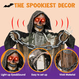 JOYIN Halloween Decorations Outdoor Life Size Animatronics Grim Reaper with Chain, Sound-Actived Party Decor with Creepy Sound, Scary Haunted House Props for Garden Yard Lawn