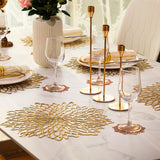 Snowkingdom Pack of 18 Gold Metallic Round Placemats Bulk Pressed Vinyl Leaf Dinning Kitchen Table Mats Decorations Setting for Christmas Wedding Thanksgiving Party Event Holiday Autumn Harvest