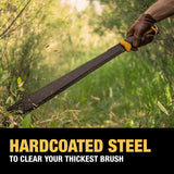 DEWALT 24 Inch MA60 Field Machete - Full Tang Stainless Steel Blade with Saw Back Construction & Non-Slip TPR Handle with Nylon Sheath for Brush Clearing, Yard Work, Camping & Outdoor Use