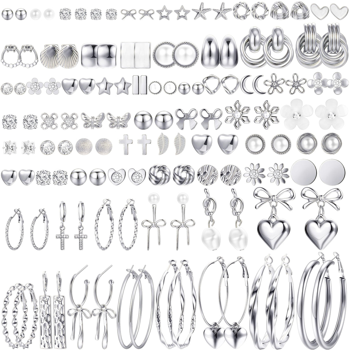 75 Pairs Gold Stud Earrings Set for Women, Trendy Hypoallergenic Pearl Cubic Zirconia Multiple Piercings Earrings Packs, Stud Hoops Earrings for Gift Jewelry