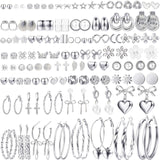 75 Pairs Gold Stud Earrings Set for Women, Trendy Hypoallergenic Pearl Cubic Zirconia Multiple Piercings Earrings Packs, Stud Hoops Earrings for Gift Jewelry