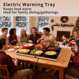Warming Mat for Food (XXL32 x18), Warming Trays for Buffets Party and Daily Use, Temperature Control Food Warmer, Full Surface Tempered Glass Top Heating Food Warming Mat, Black Electric Warming Tray